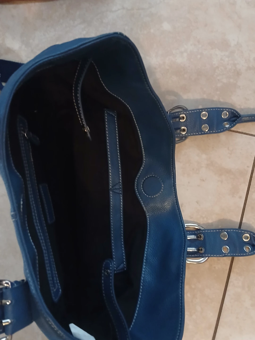 Blue Leather Tote Handbag - photo 3