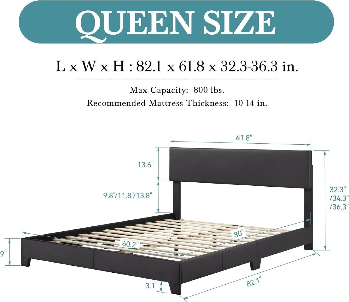 Queen Size Platform Bed Frame - photo 2