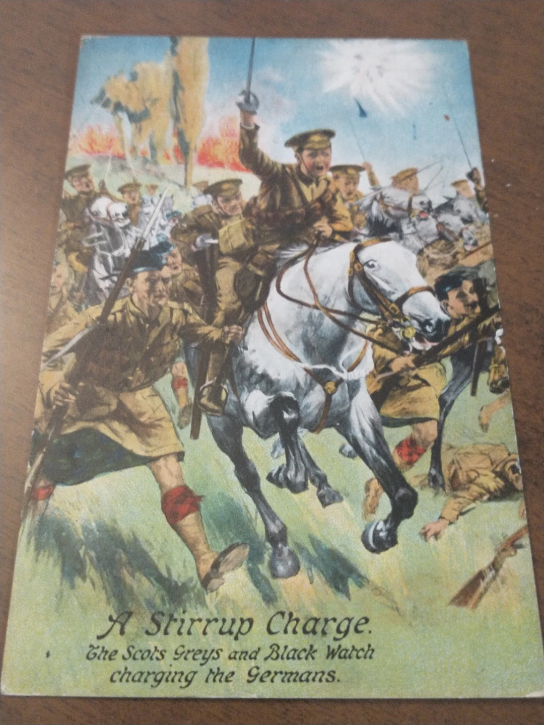 1910s-1920s  Stirrup Charge WWI Postcard Scots charging Germans