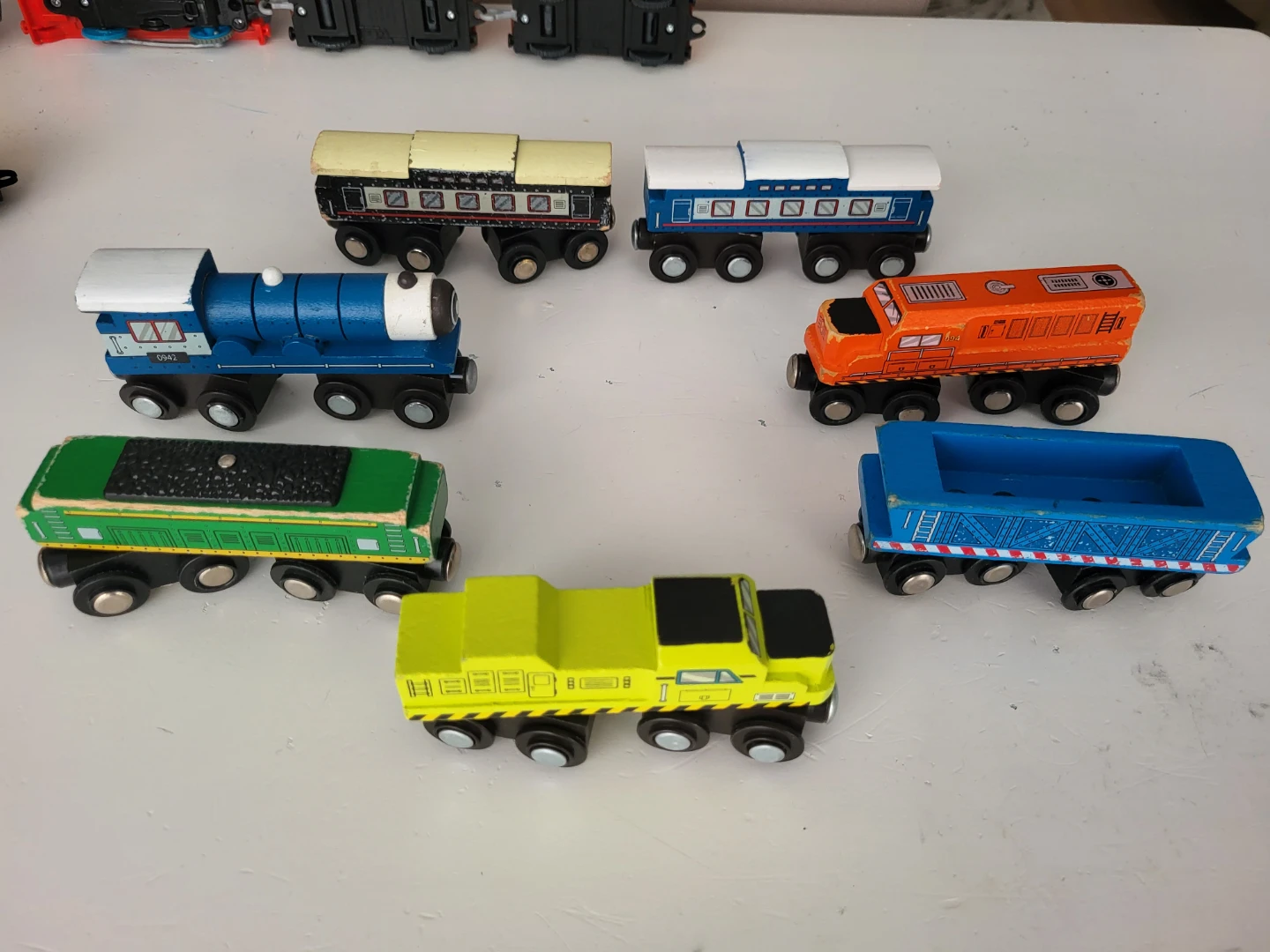 7 Wooden Toy Train Engines Lot