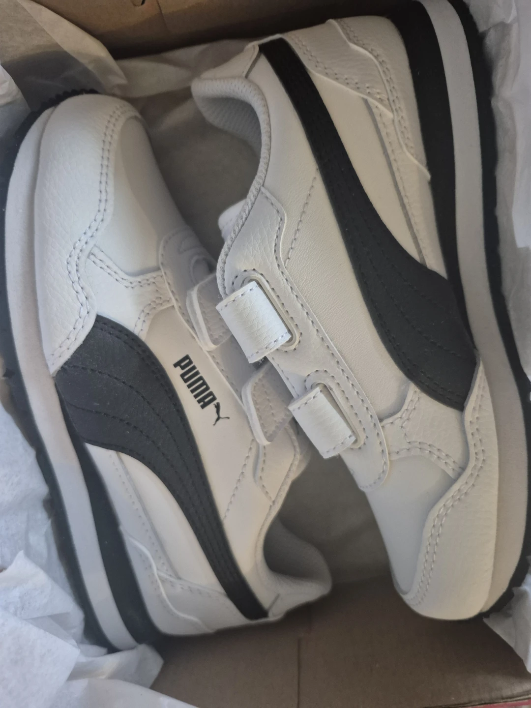 Puma Kids White & Black Velcro Sneakers