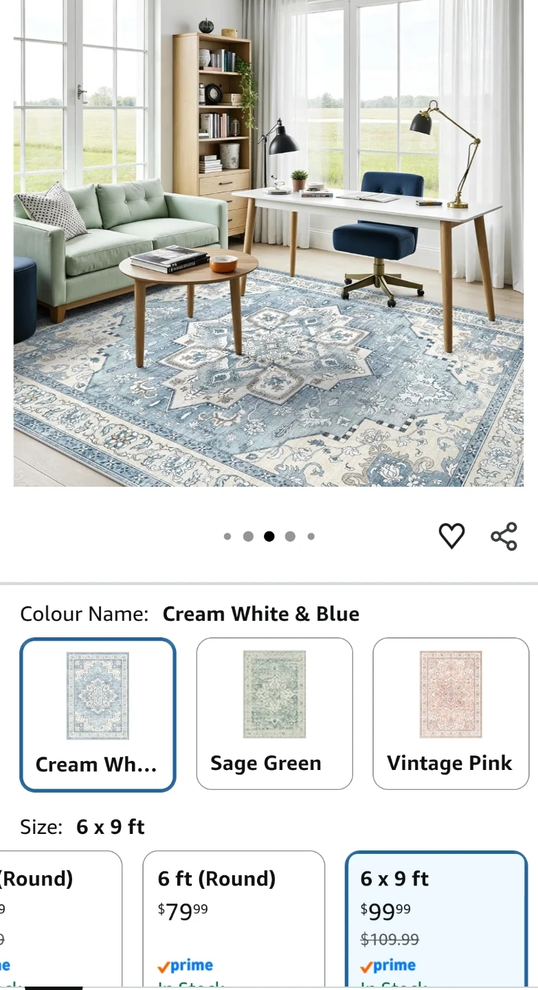 DADASGK Area Rug 6x9 ft Cream White & Blue - photo 2