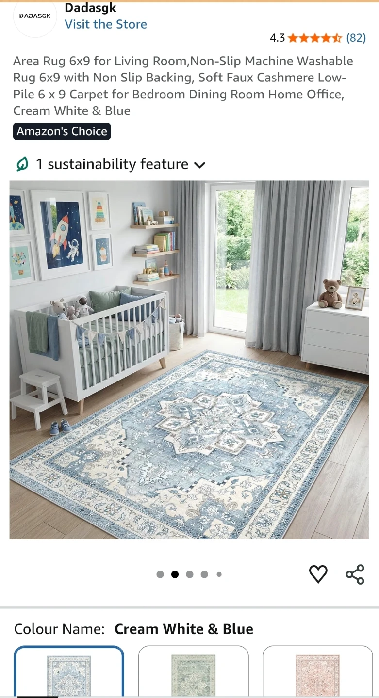DADASGK Area Rug 6x9 ft Cream White & Blue - photo 3