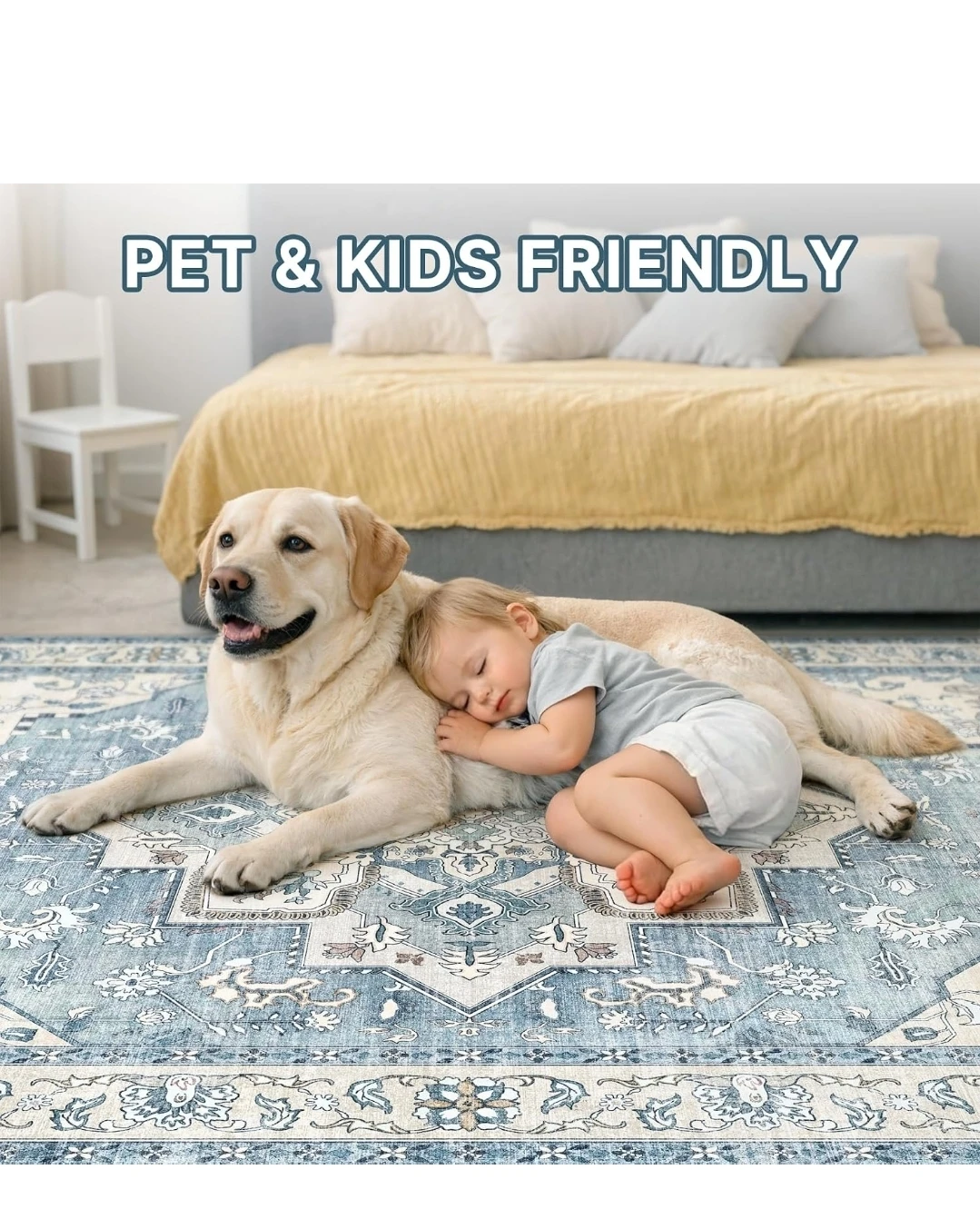 DADASGK Area Rug 6x9 ft Cream White & Blue - photo 4