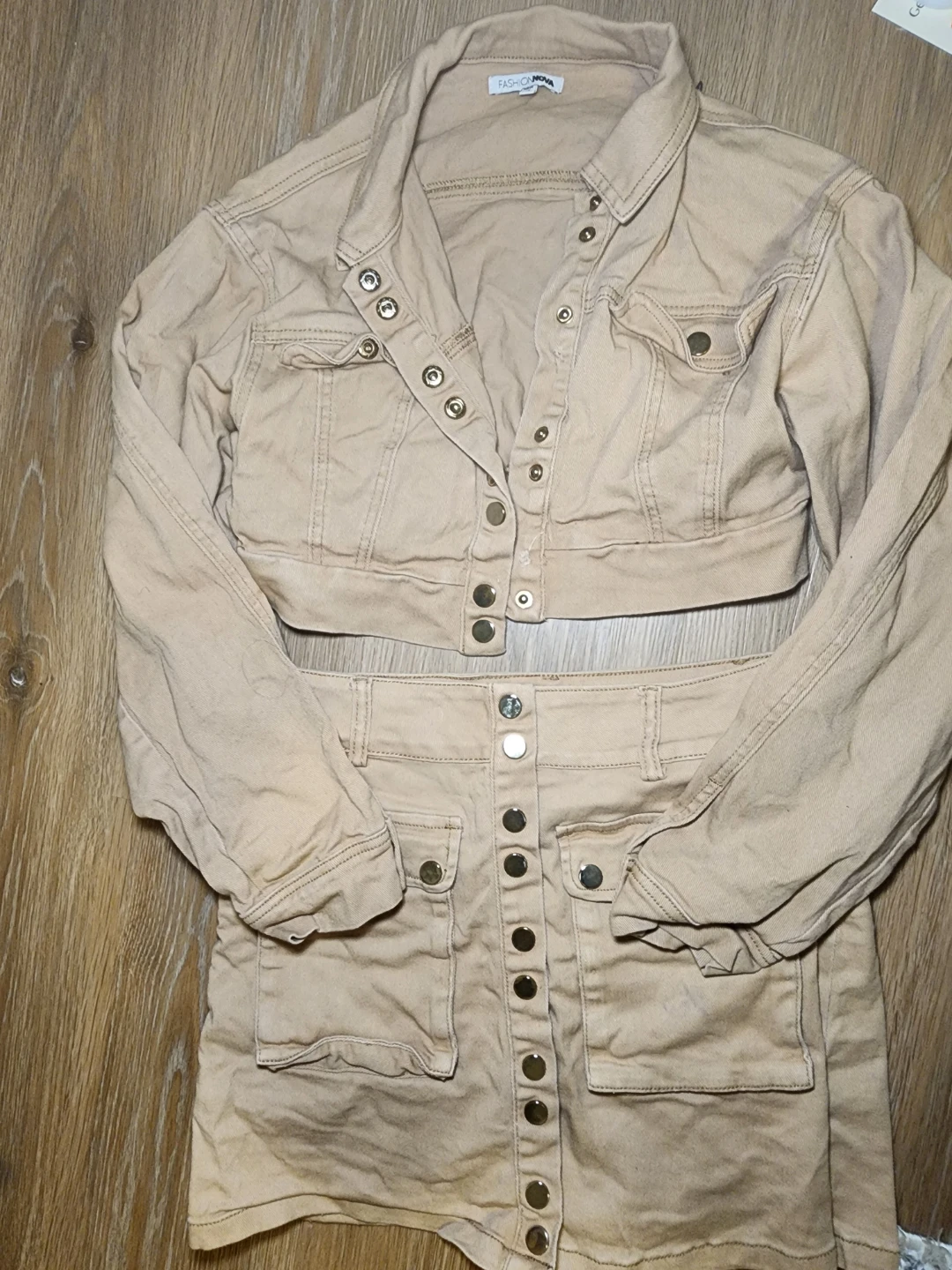 Fashion Nova Tan Denim Jacket and Skirt Set