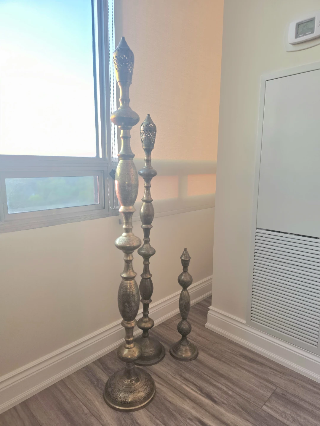 Set of 3 vintage brass candle holders