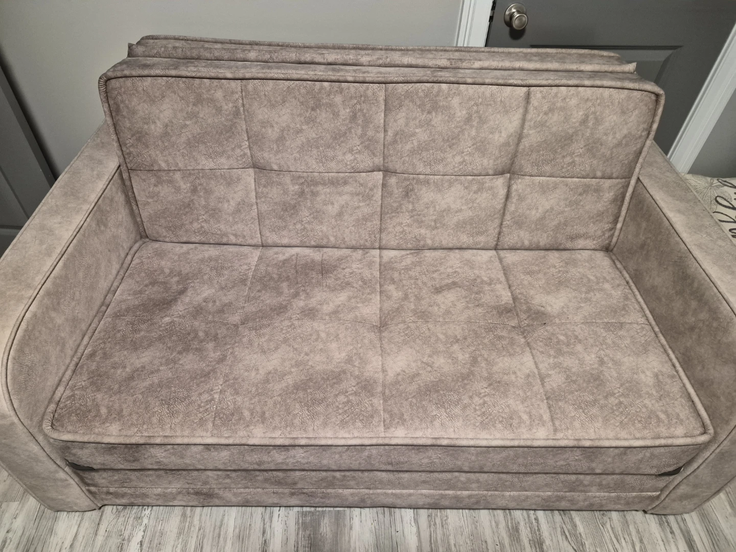 Taupe Loveseat Sofa with Throw Pillows - photo 5