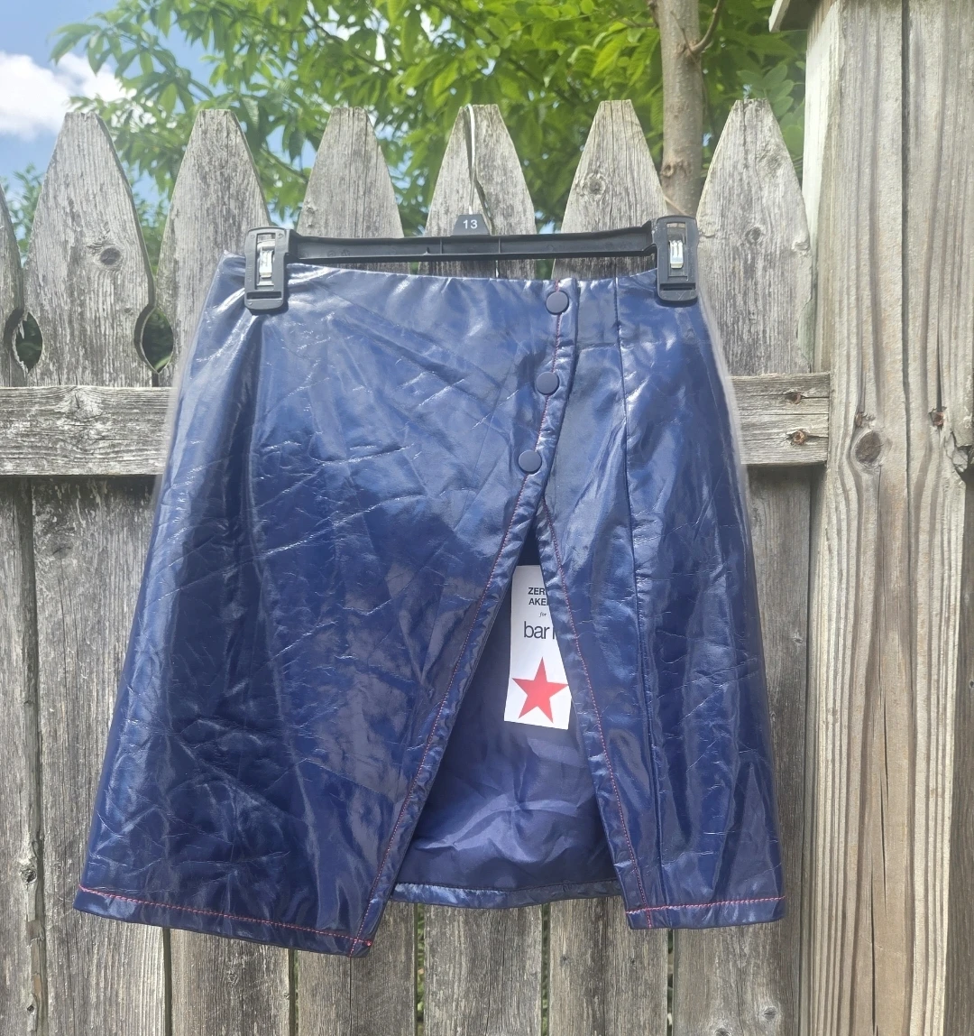Bar III Zerina Akers Royal Navy Faux Leather Skirt Size S