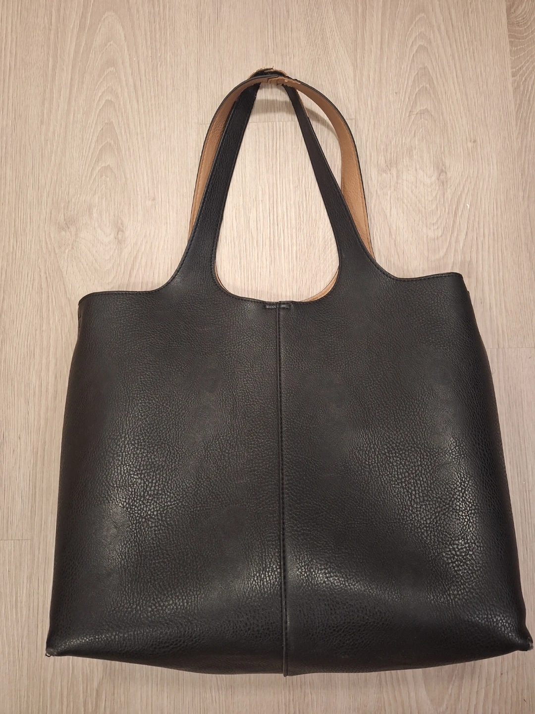 Black Faux Leather Tote Bag with Inner Pouch
