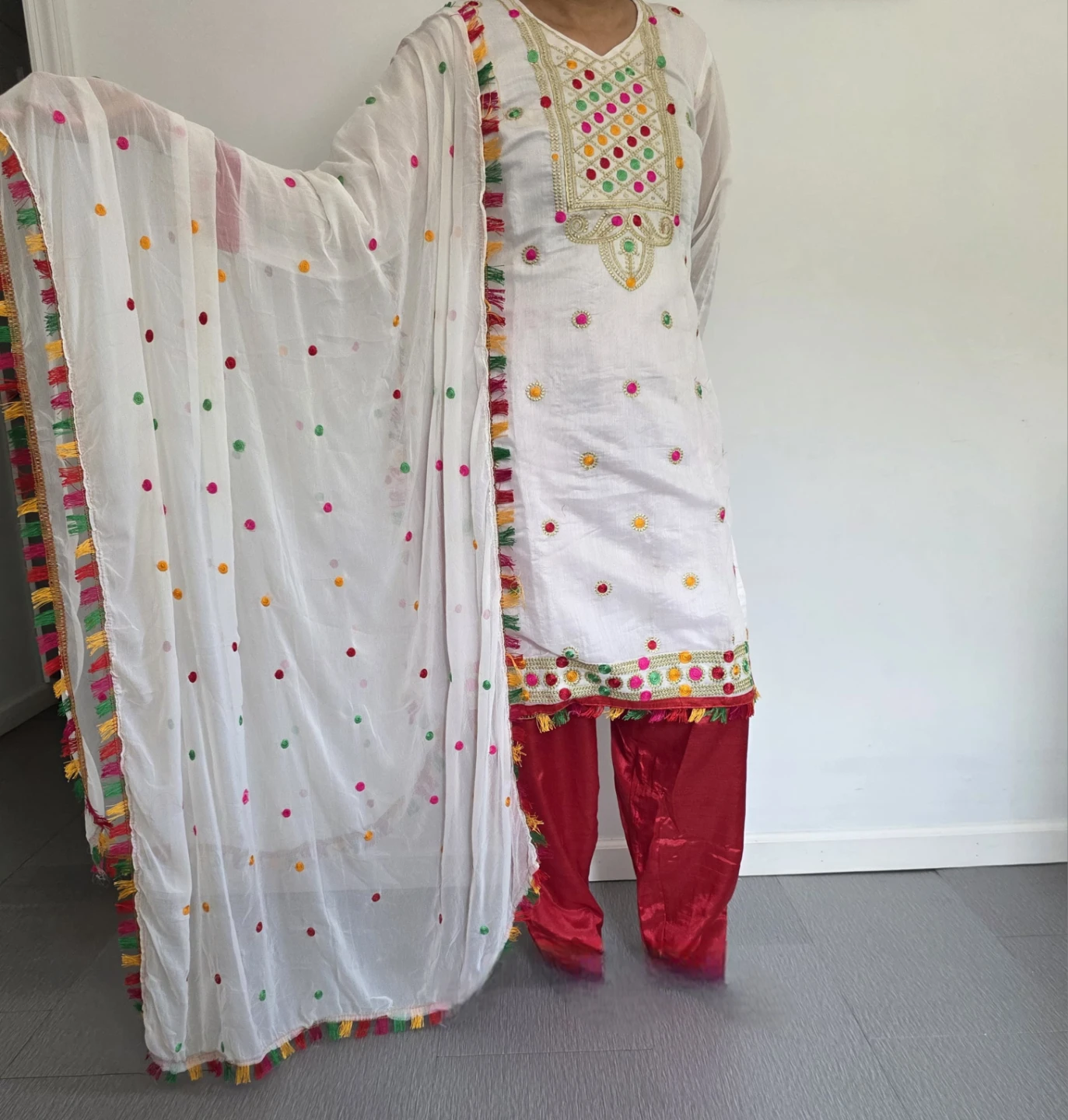 White Embroidered Salwar Kameez Dupatta Set