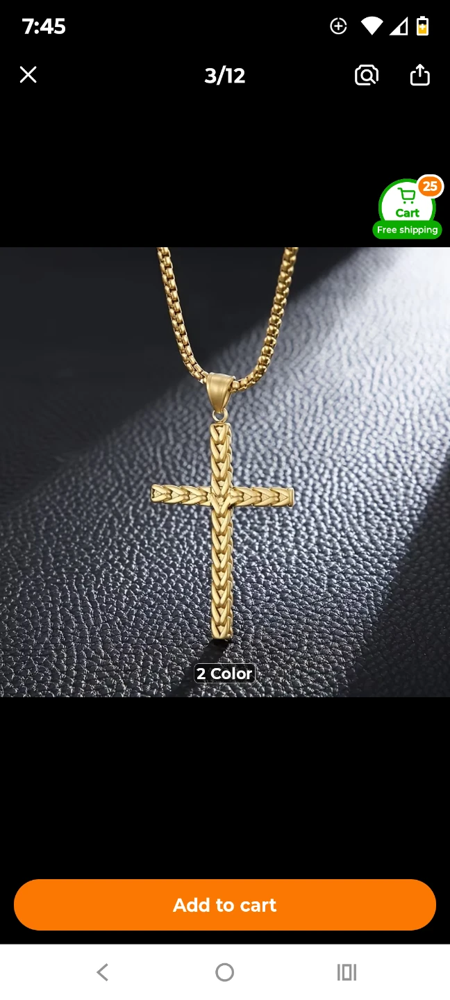 Gold Tone Cross Pendant Necklace