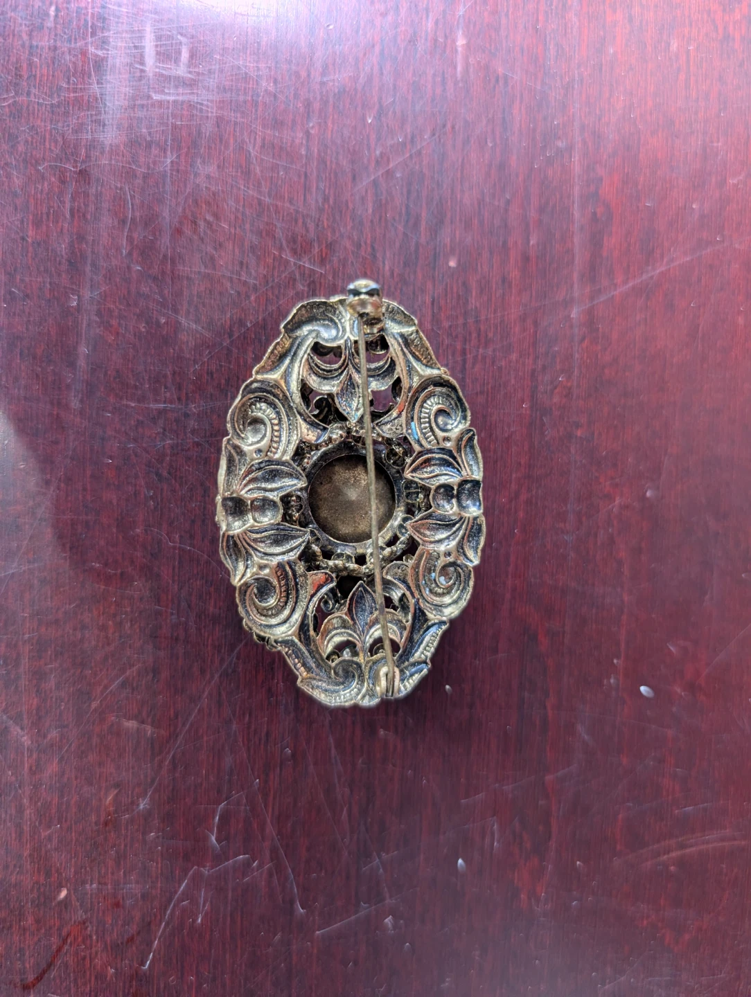 Vintage Ornate Brooch with Red and Green Jewels - photo 2