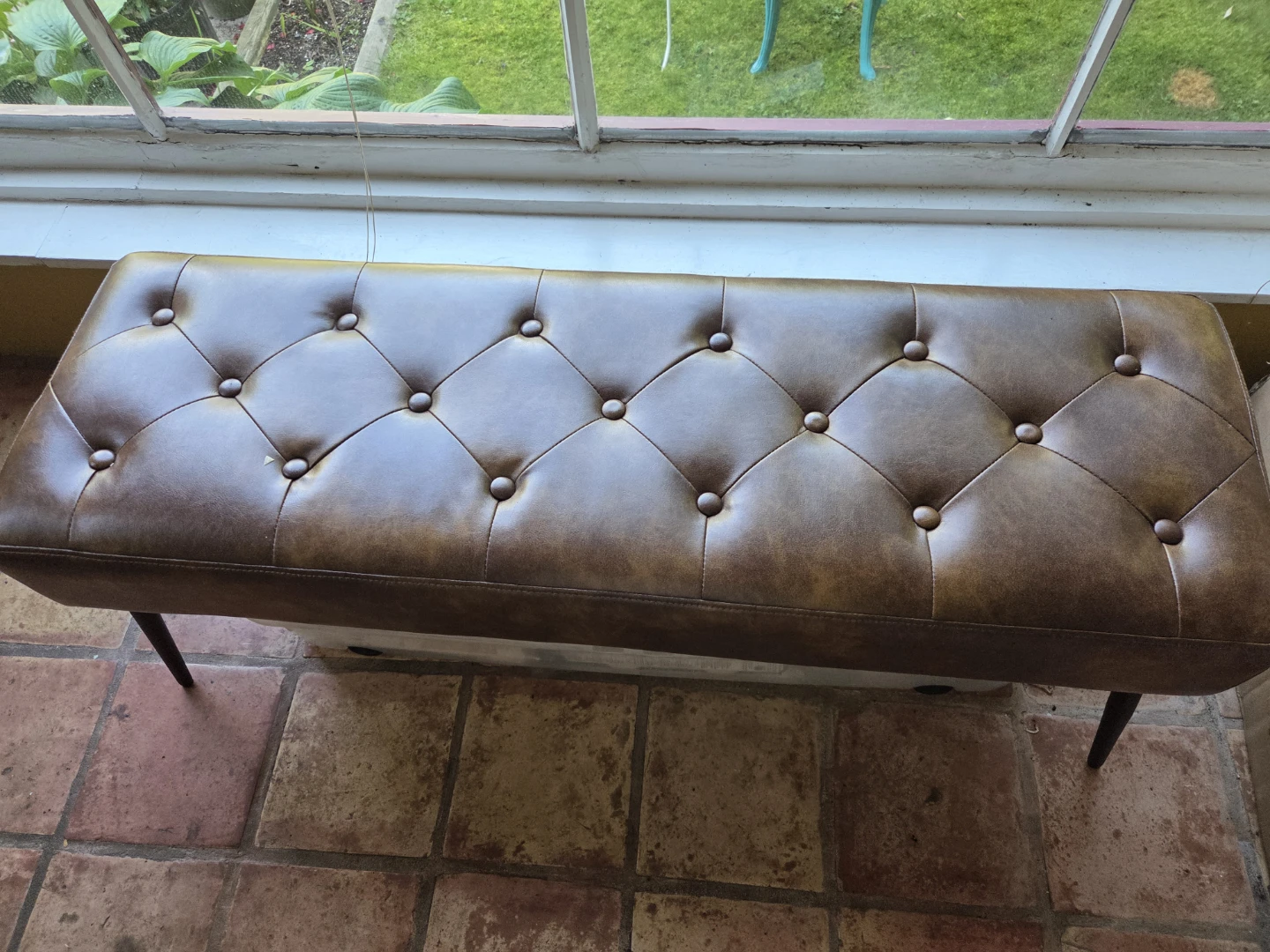 Tufted Faux Leather Bench