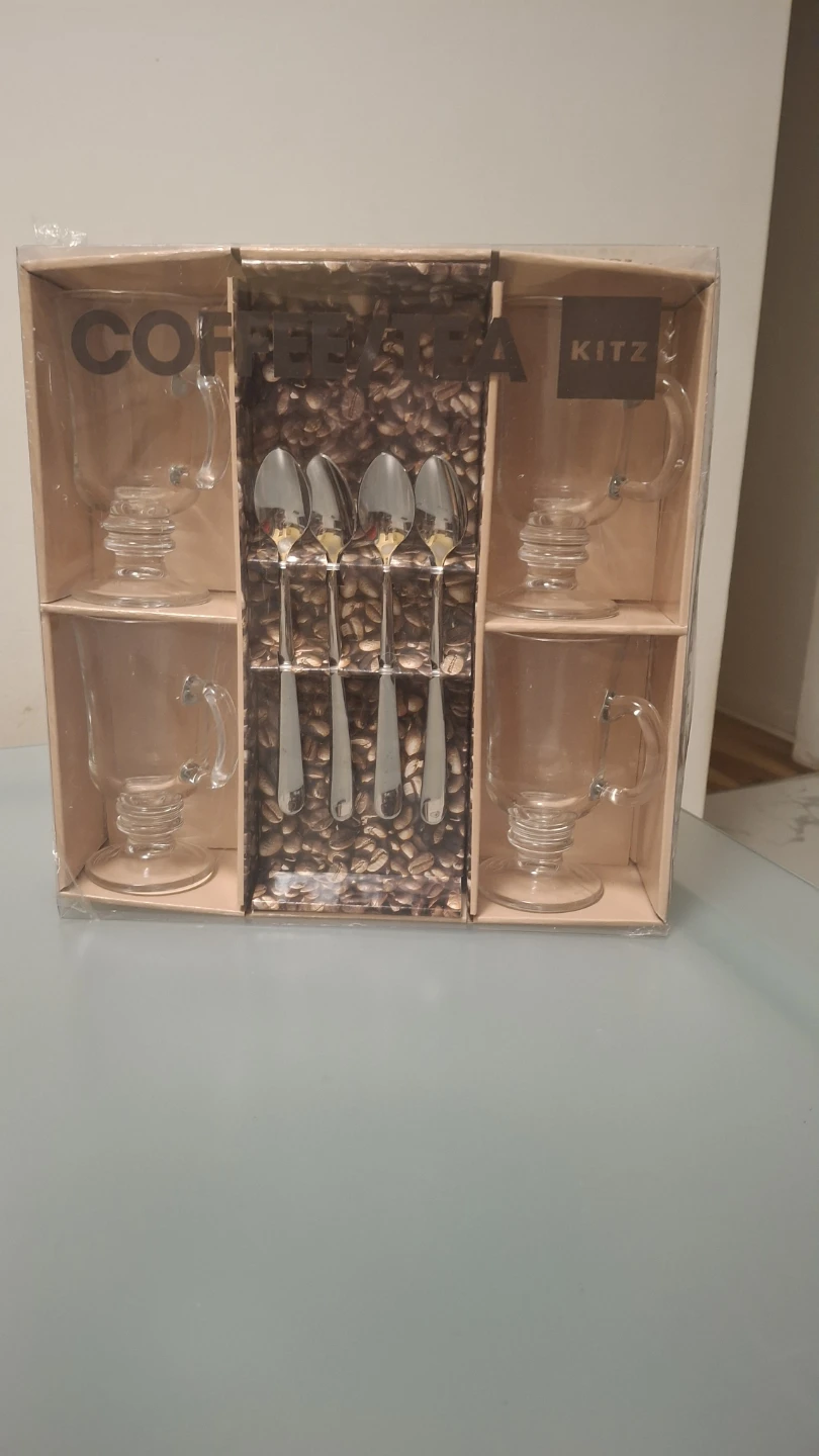 Kitz Coffee/Tea Glass Mugs and Spoons Set