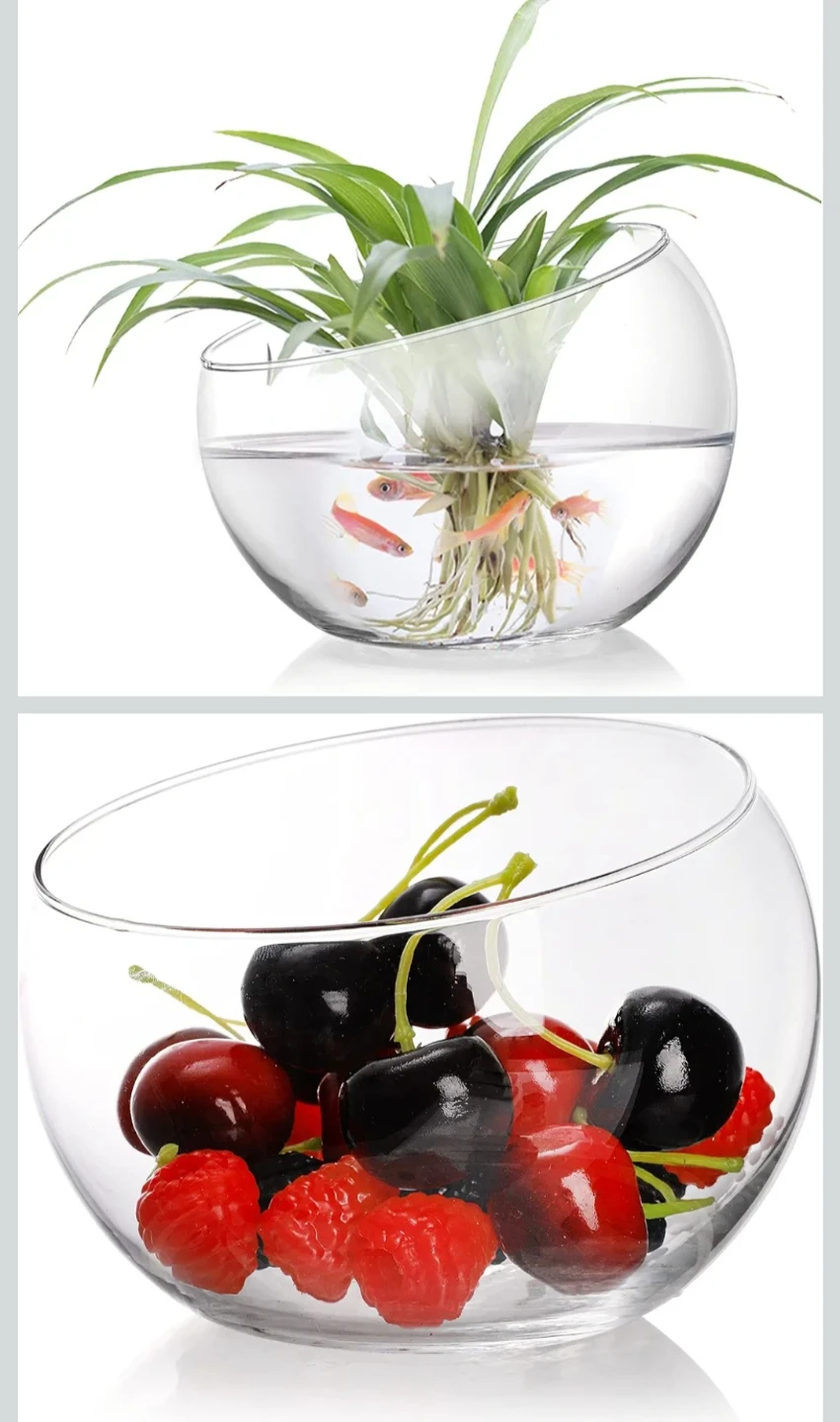 YOUEON 2 Pcs Glass Slant Cut Bowl Vase