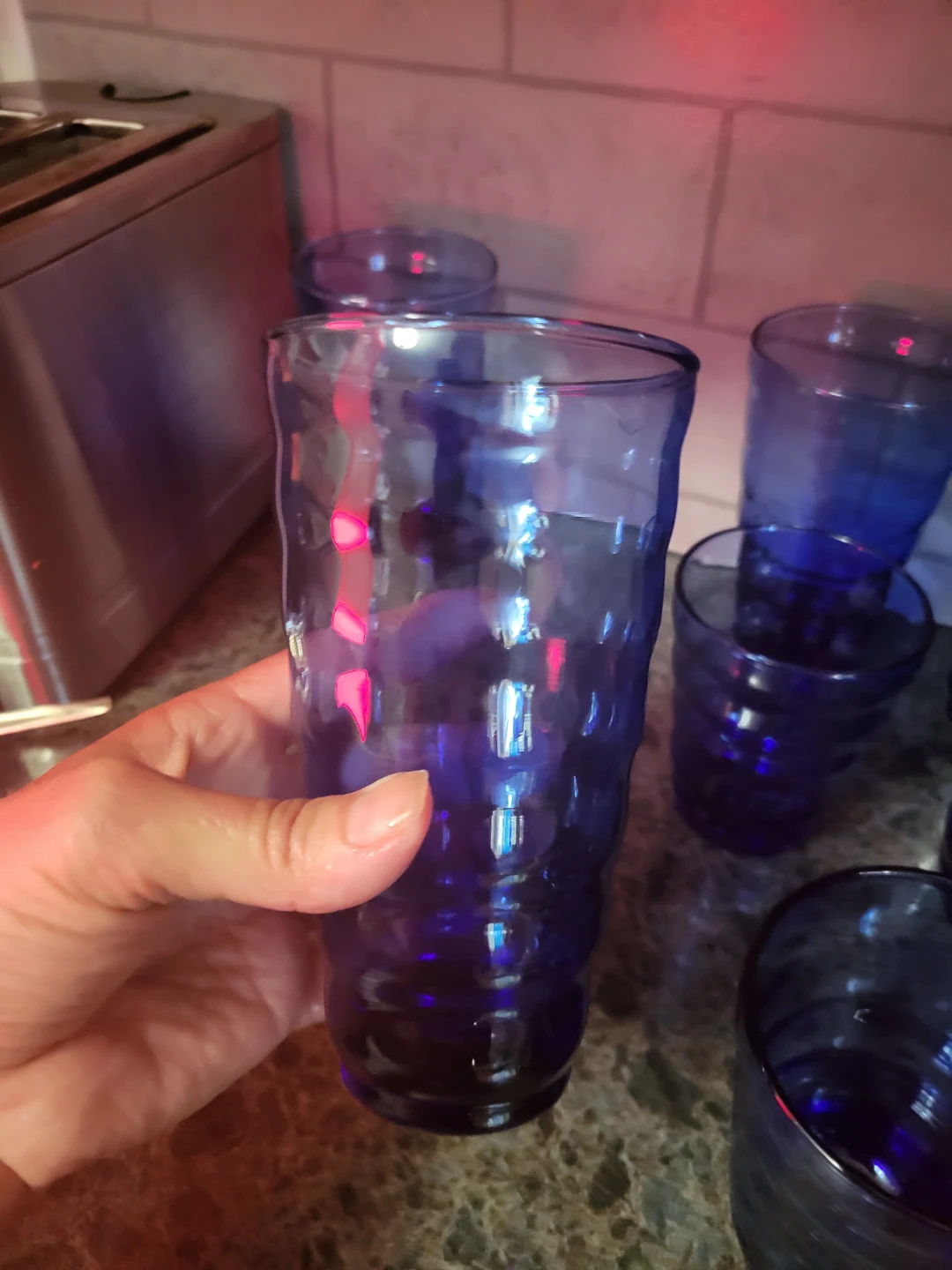 Set of 8 Vintage Blue Textured Drinking Glasses - photo 3