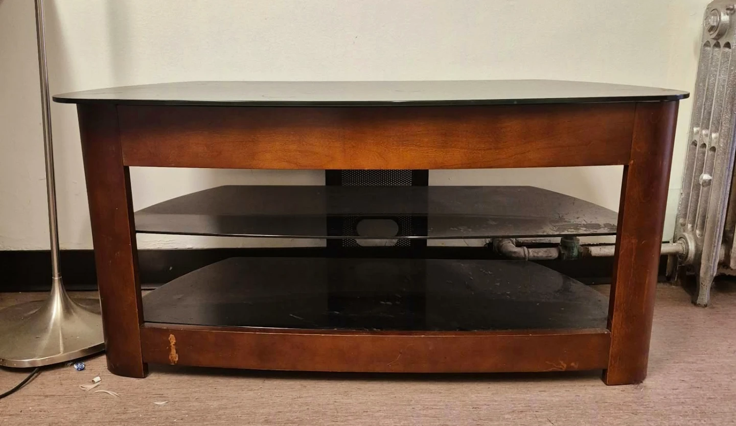 Solid Wood 3 Tier Tv Stand With Glass Top (Delivery Available)