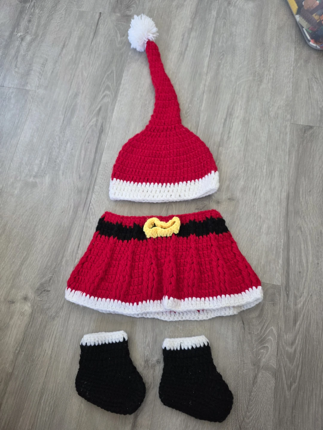 Crocheted Santa Hat, Skirt, and Booties Set