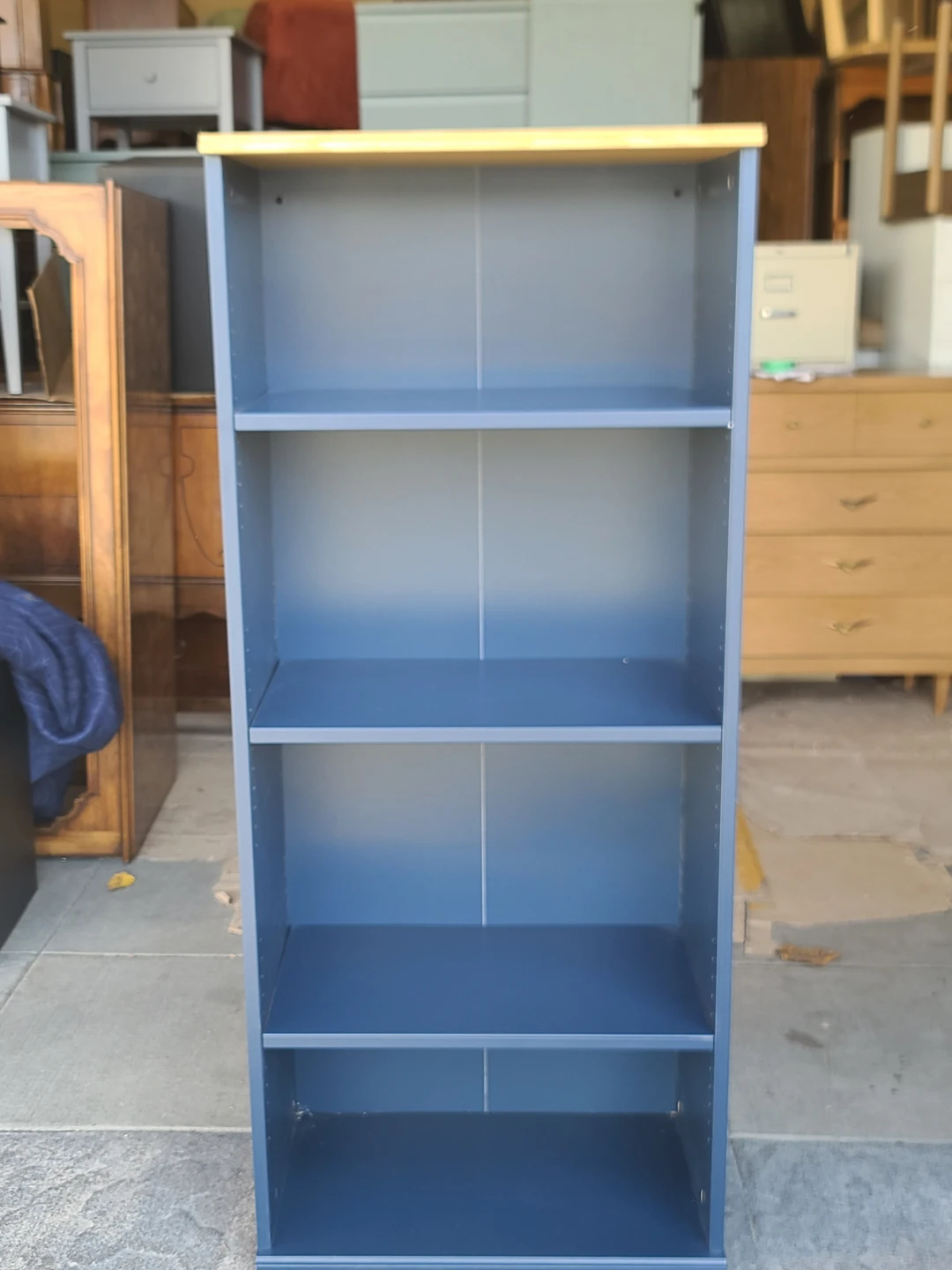 Blue 4-Shelf Bookcase with Wood Top