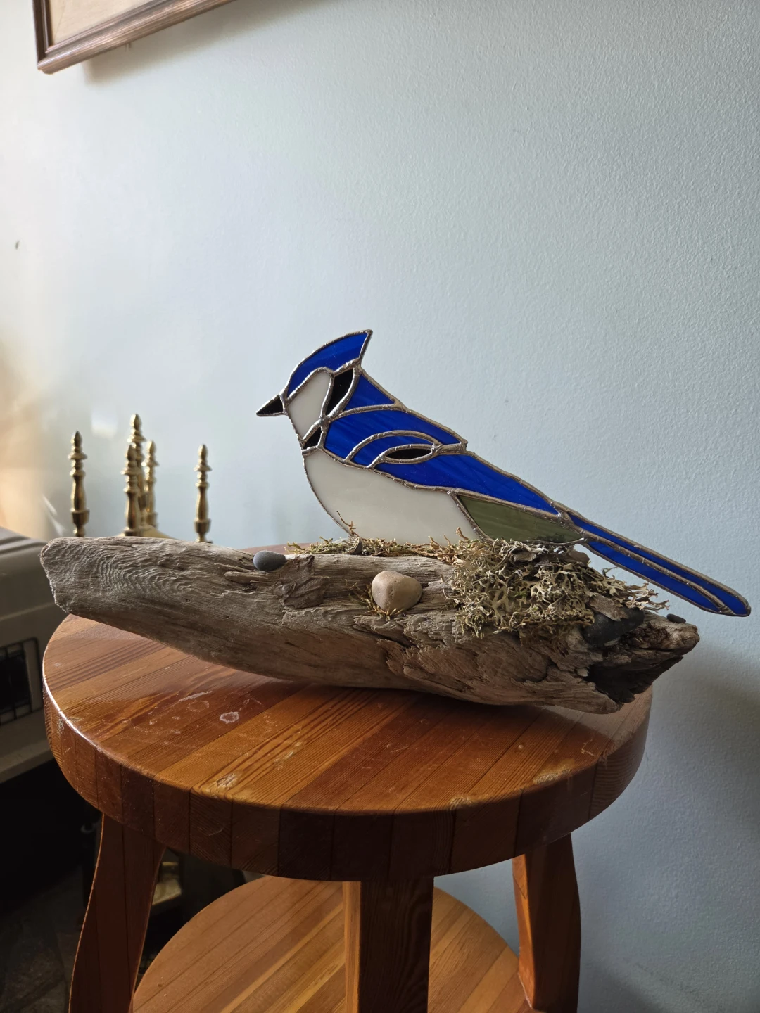 Stained Glass Blue Jay on Driftwood - photo 2