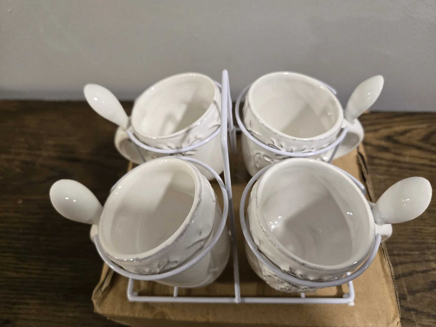 Set of 4 White Ceramic Espresso Cups with Spoons and Stand - photo 3