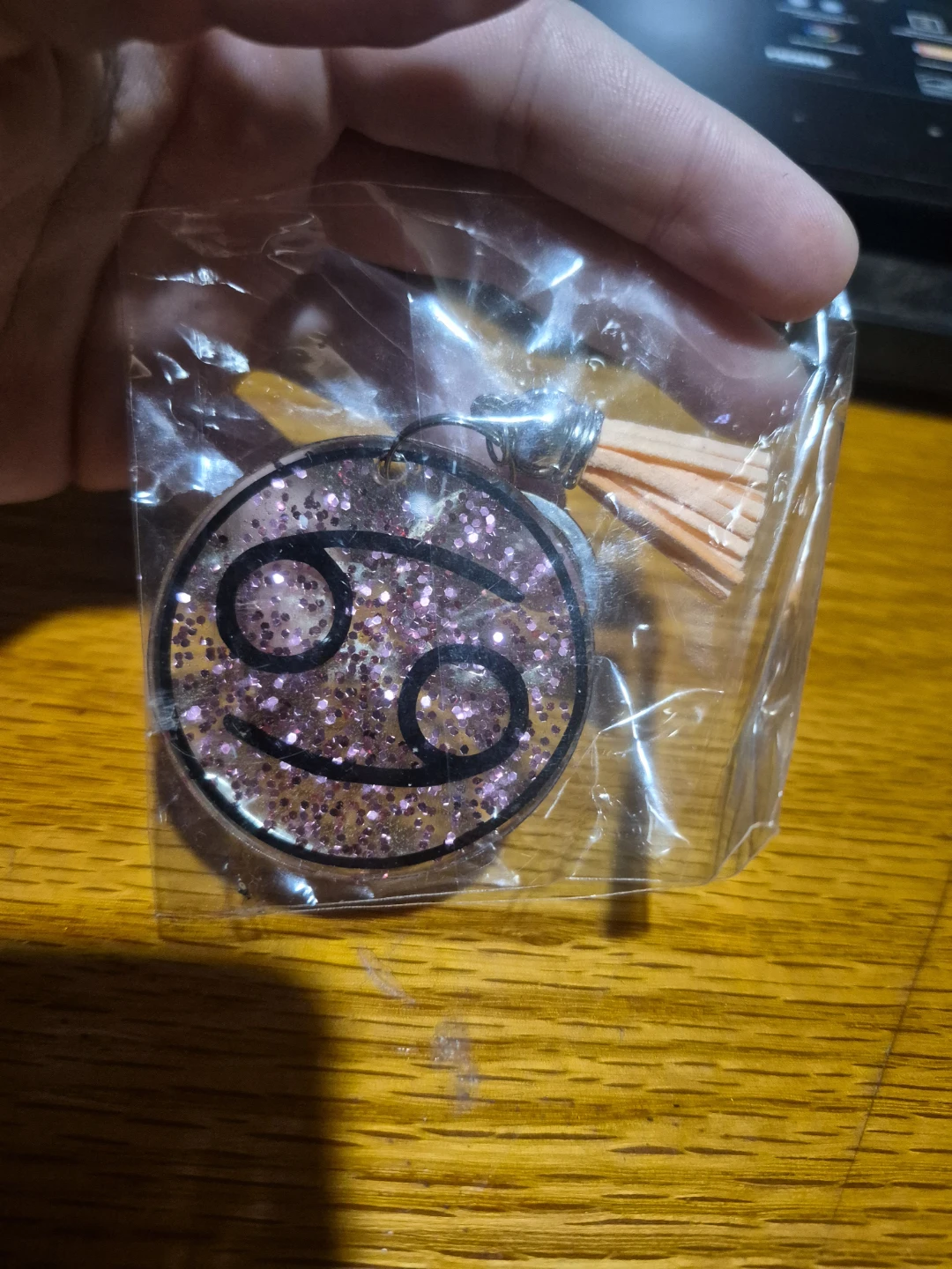 Cancer Zodiac Glitter Keychain with Tassel