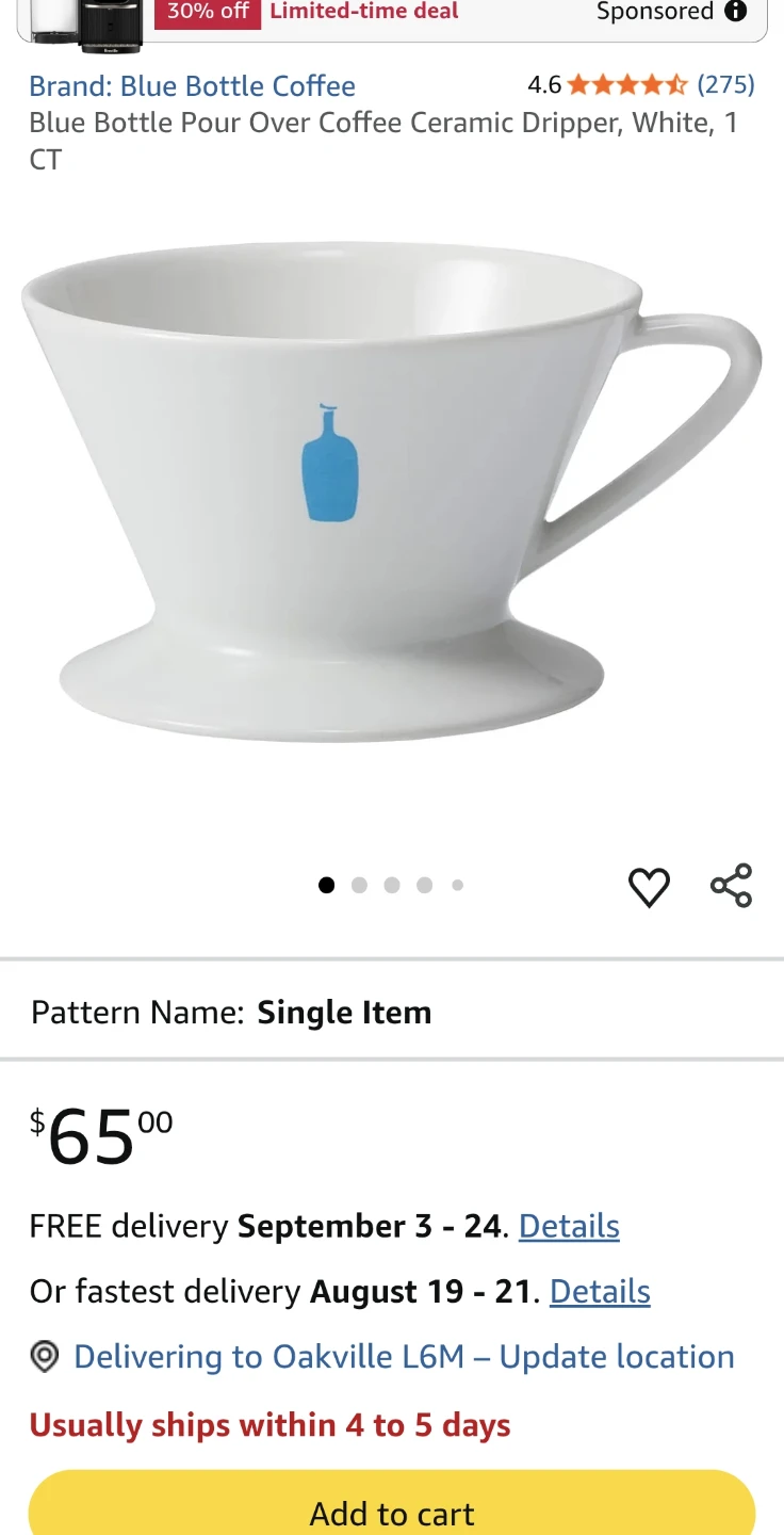 Blue Bottle Coffee Pour Over Ceramic Dripper - White