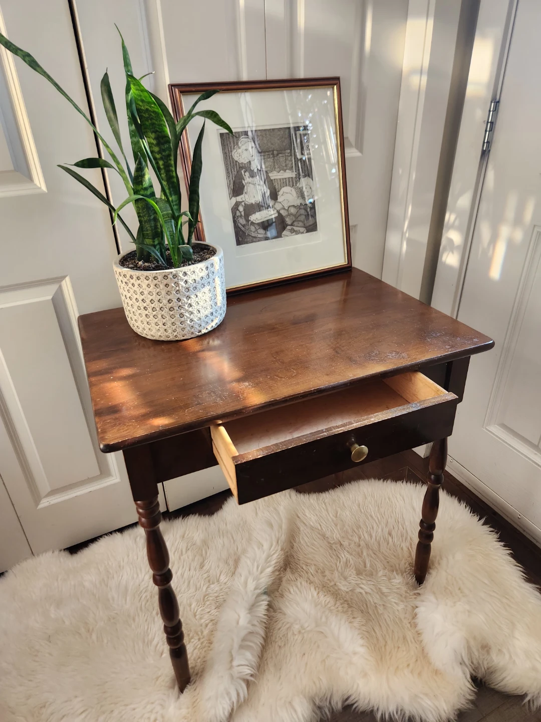 Solid wood OL TIMEY Wooden Side Table OR desk with Drawer