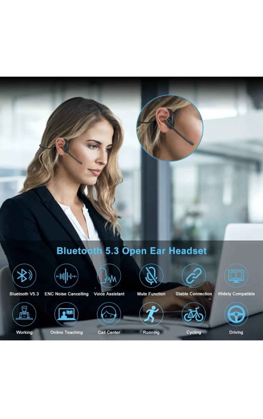 New DIGMALL Bluetooth Headset with Mic, Open - photo 2