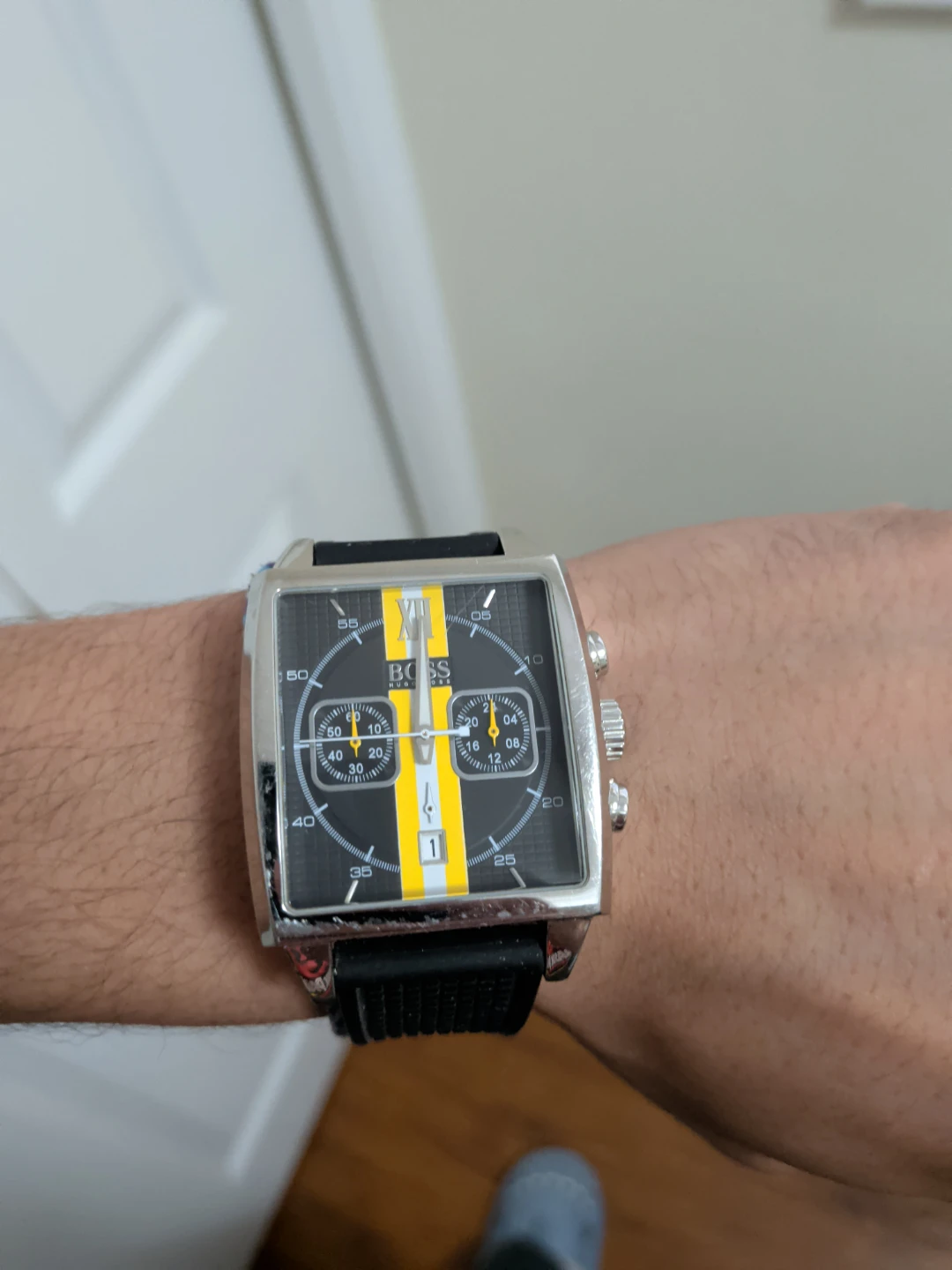 Hugo Boss Square Chronograph Watch with Black Rubber Strap