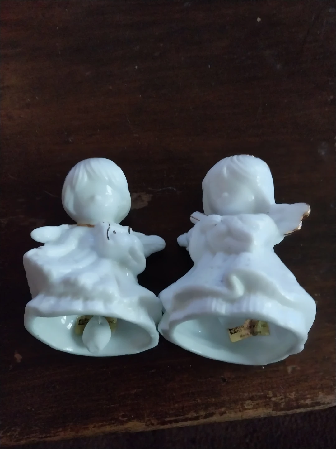 Pair of White Ceramic Angel Bells with Gold Trim - photo 3