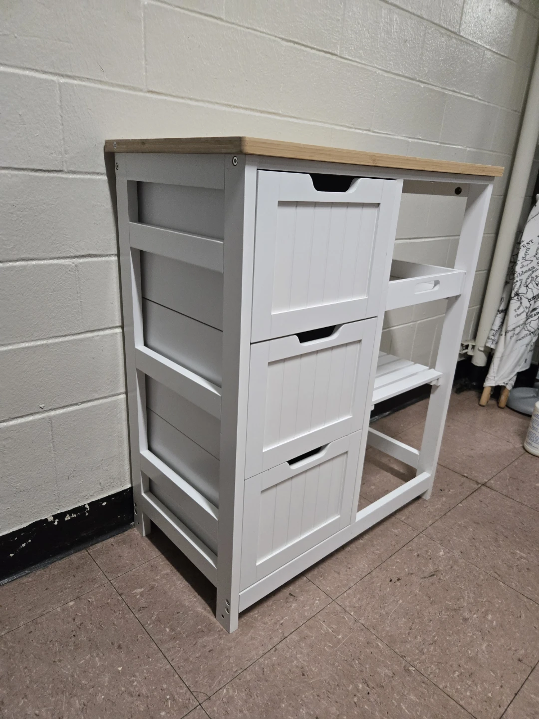 White Storage Cabinet Utility Island - 3 Drawers & Shelves
