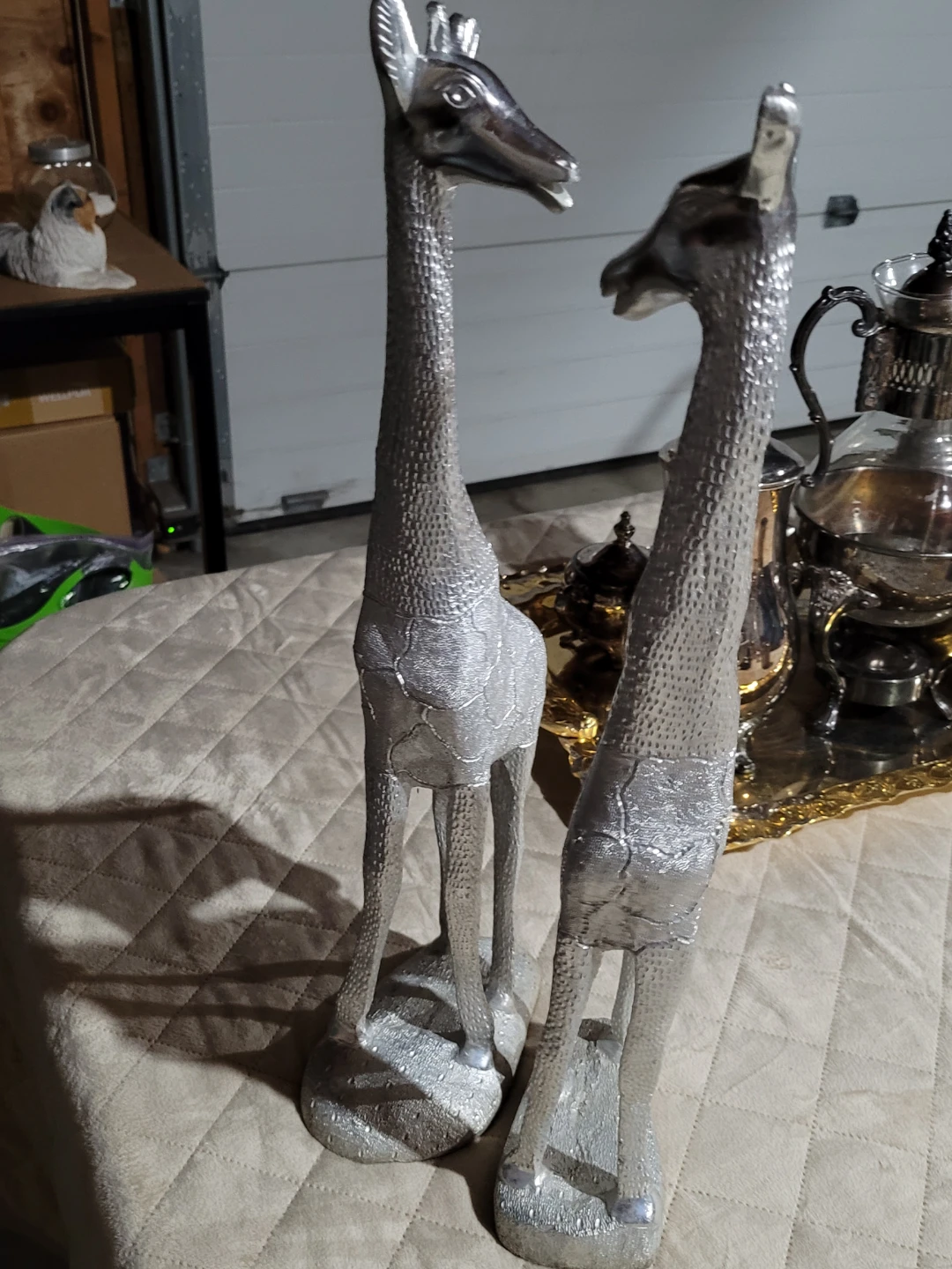 Set of 2 Silver Giraffe Figurines