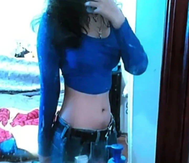 Blue Ribbed Long Sleeve Cropped Top SHEIN - photo 2