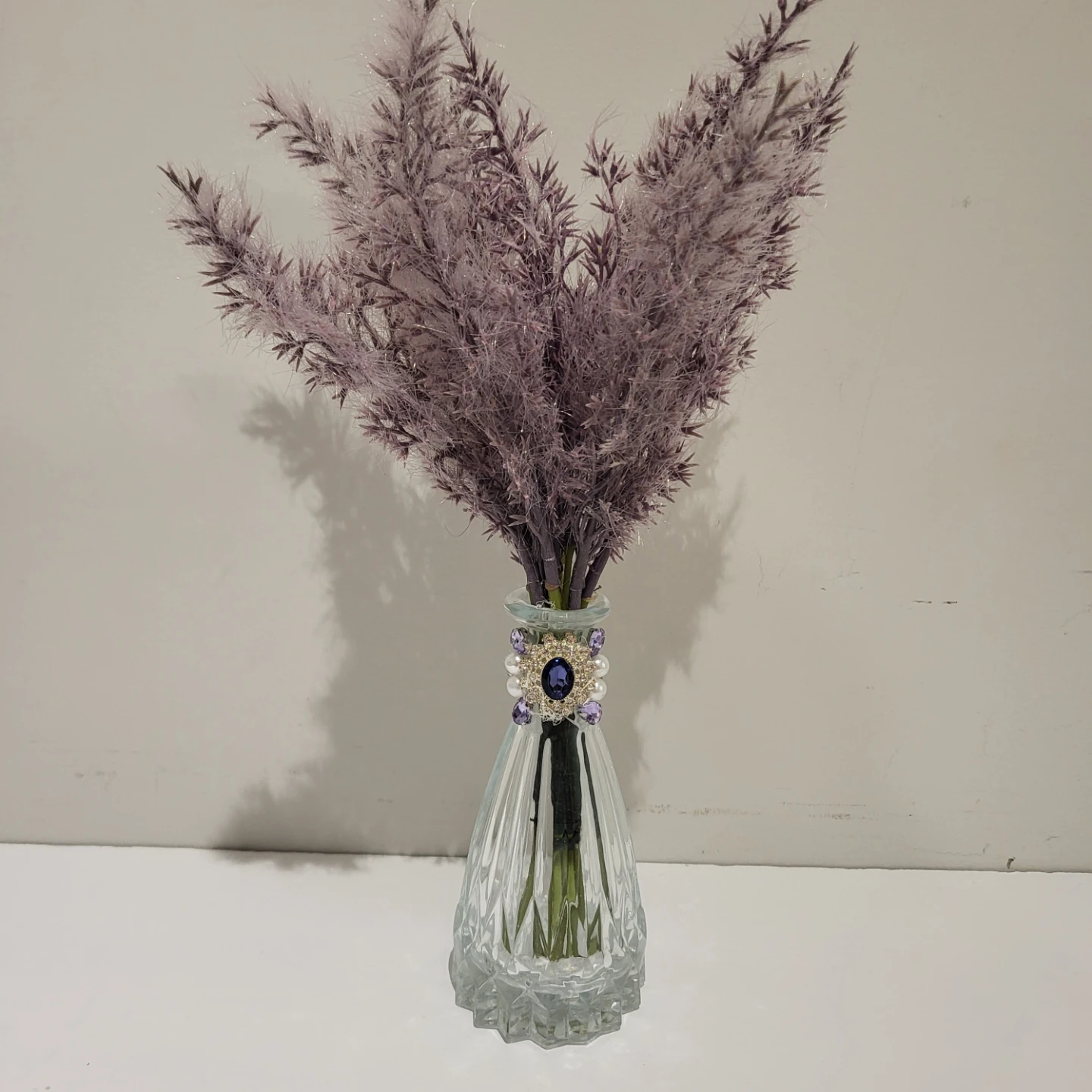 Decorative Glass Vase with Faux Flowers