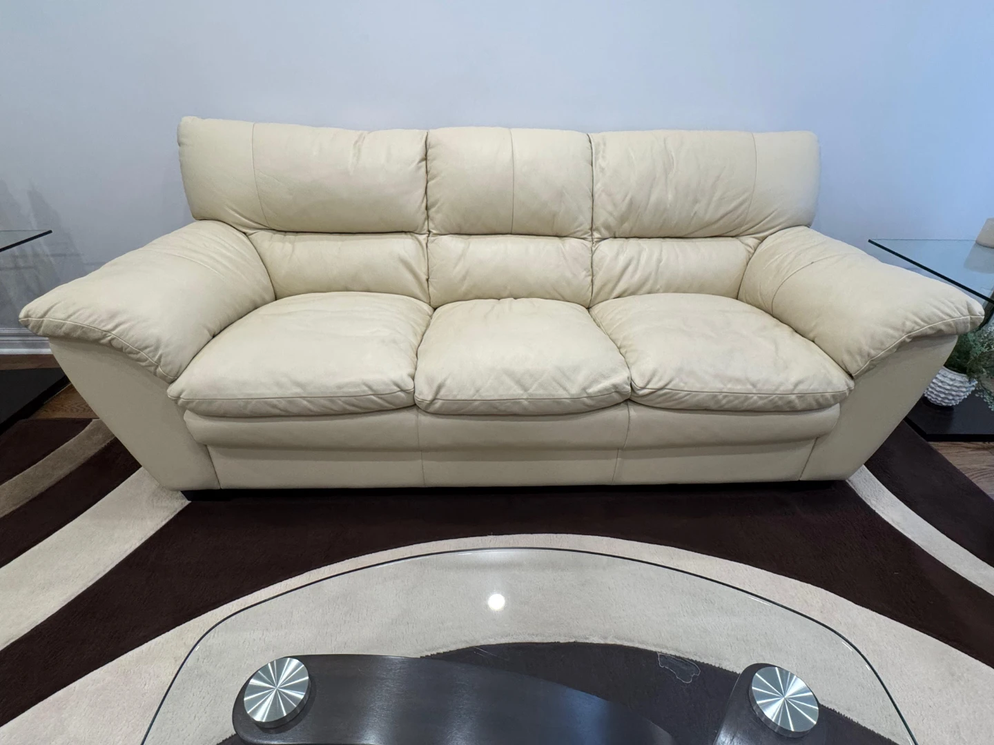 Leon's Leather Sofa and Loveseat - Cream Colour