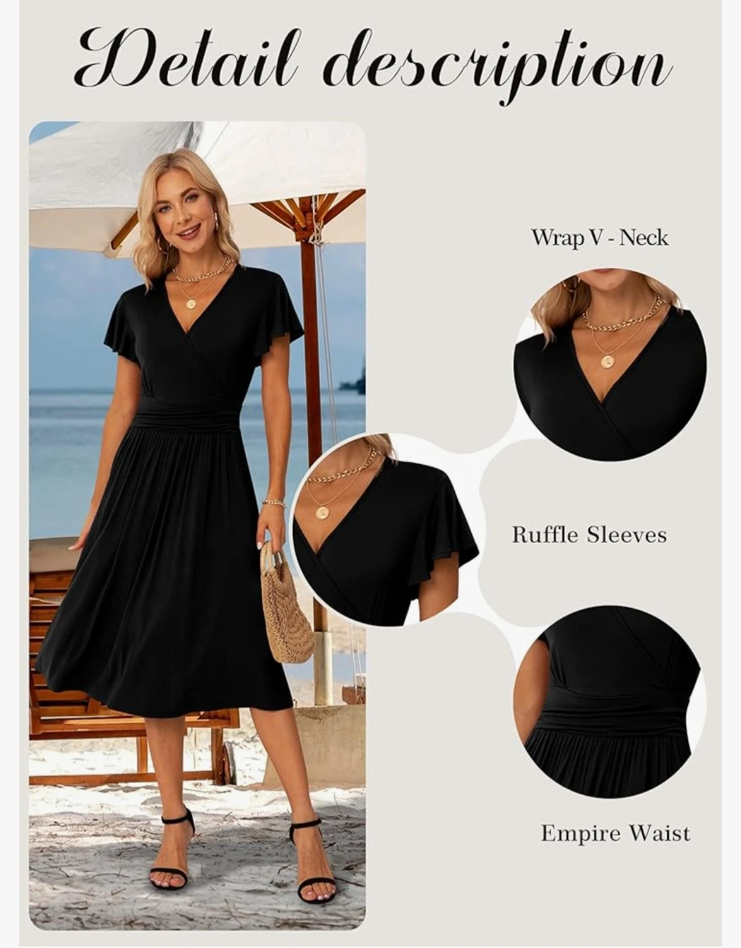 GRECERELLE Black Wrap V-Neck Dress Small - photo 3