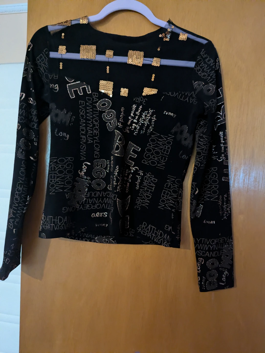 Black Long-Sleeve Top with Gold Sequins