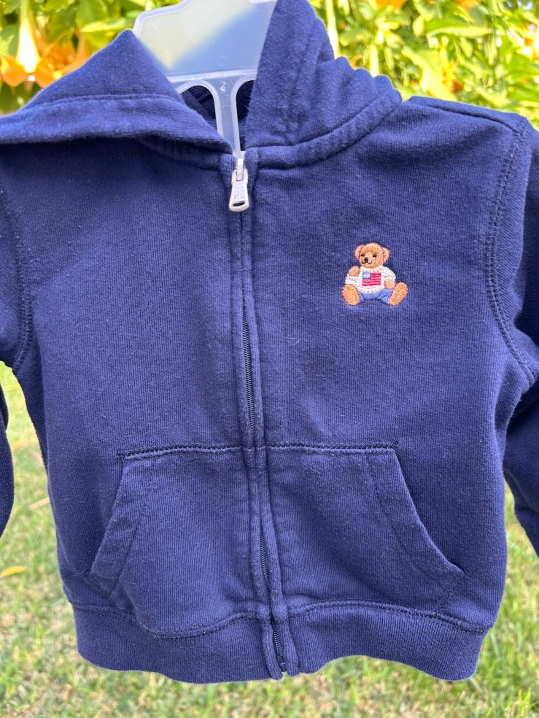 Ralph Lauren Navy Zip-Up Hoodie with Teddy Bear (6M) - photo 2