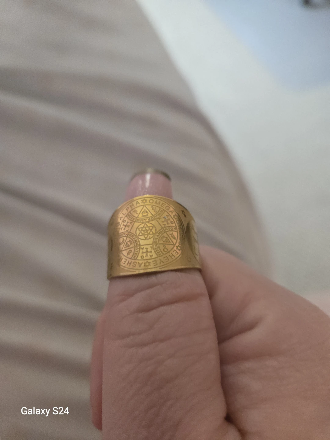 Gold Tone Ring with Symbols