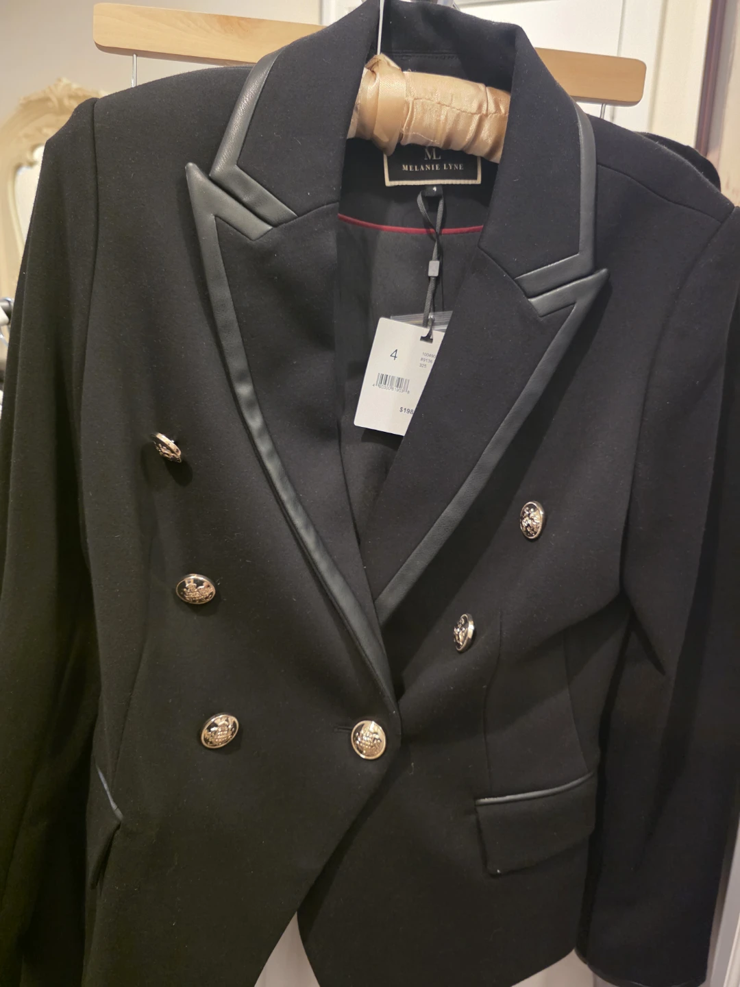 Melanie Lyne Black Double-Breasted Blazer Black Leather Trim