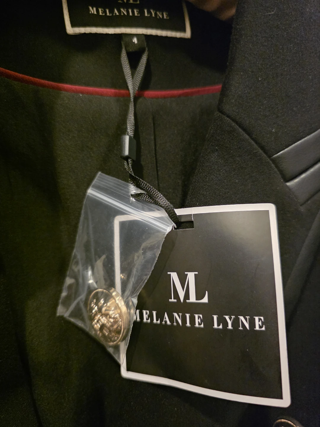 Melanie Lyne Black Double-Breasted Blazer Black Leather Trim - photo 2