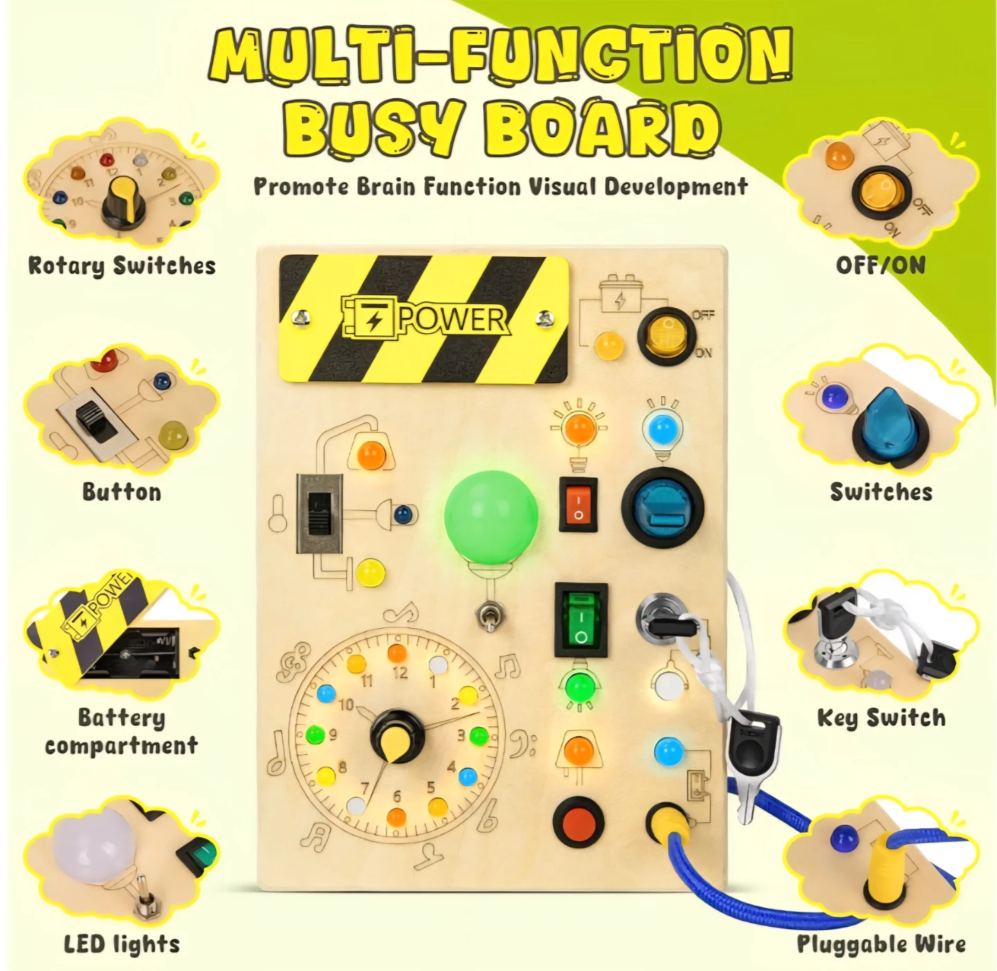 Busy Board with LED Light, Montessori Toddler Toys - photo 3