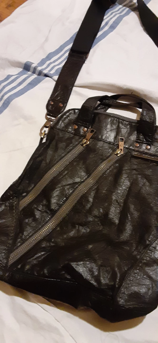 Black Faux Leather Shoulder Bag with Zippers