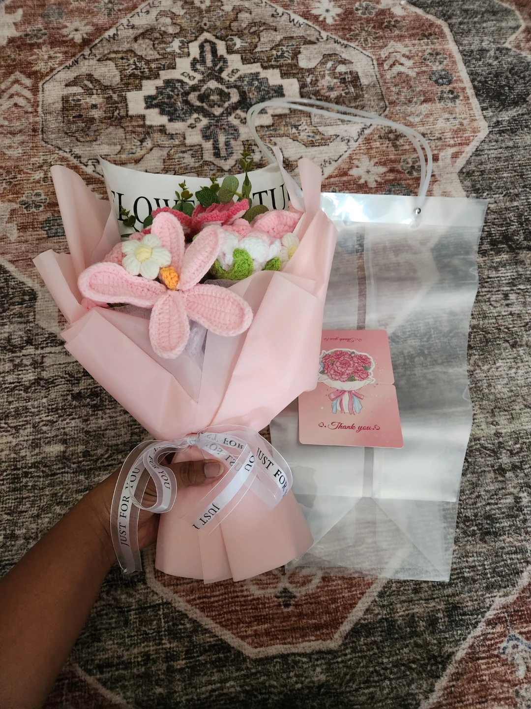 Crocheted Flower Bouquet with Gift Bag and Card - photo 3