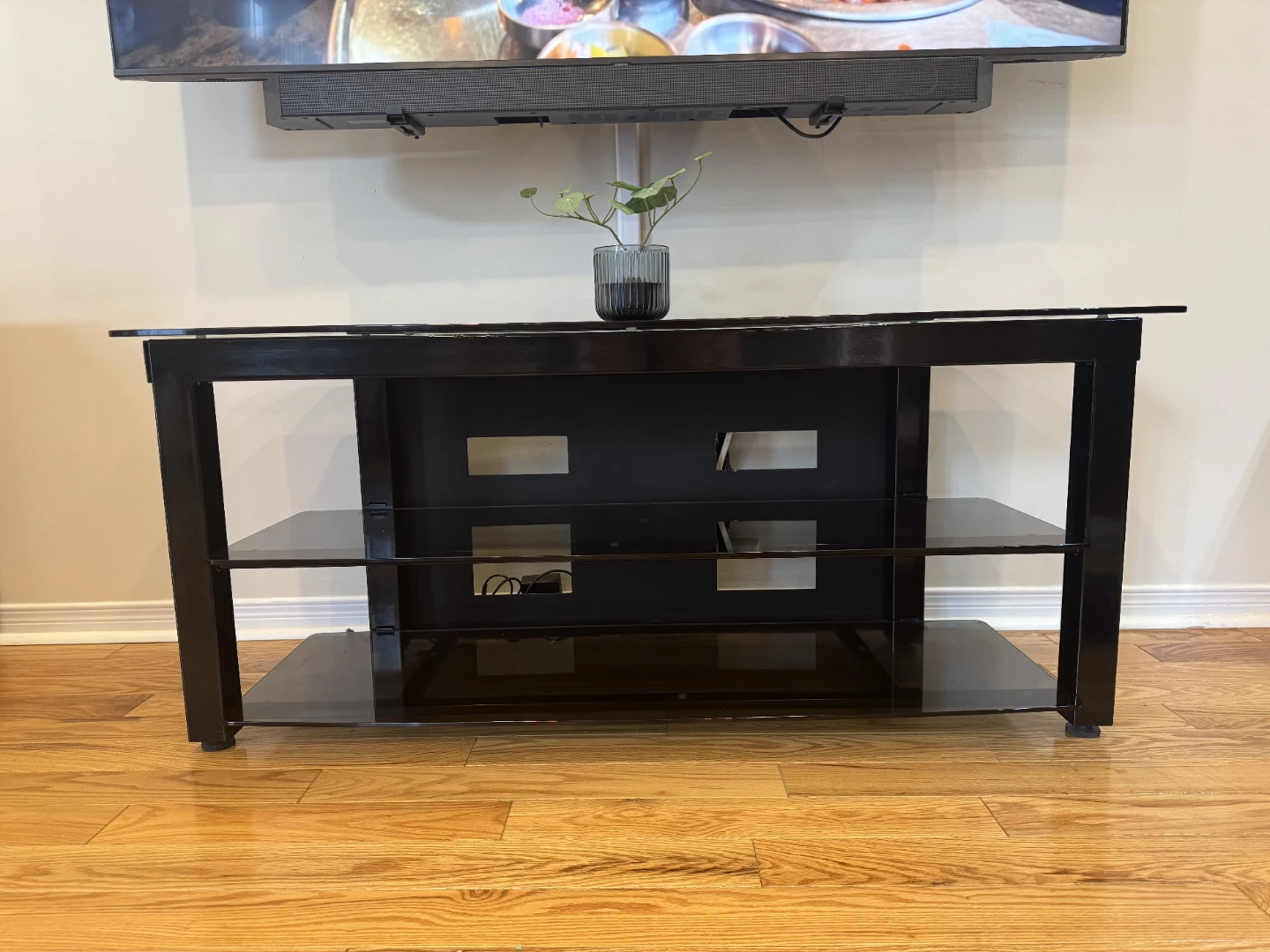 Glass TV Stand and Media Console with 3 shelves, Black - photo 4