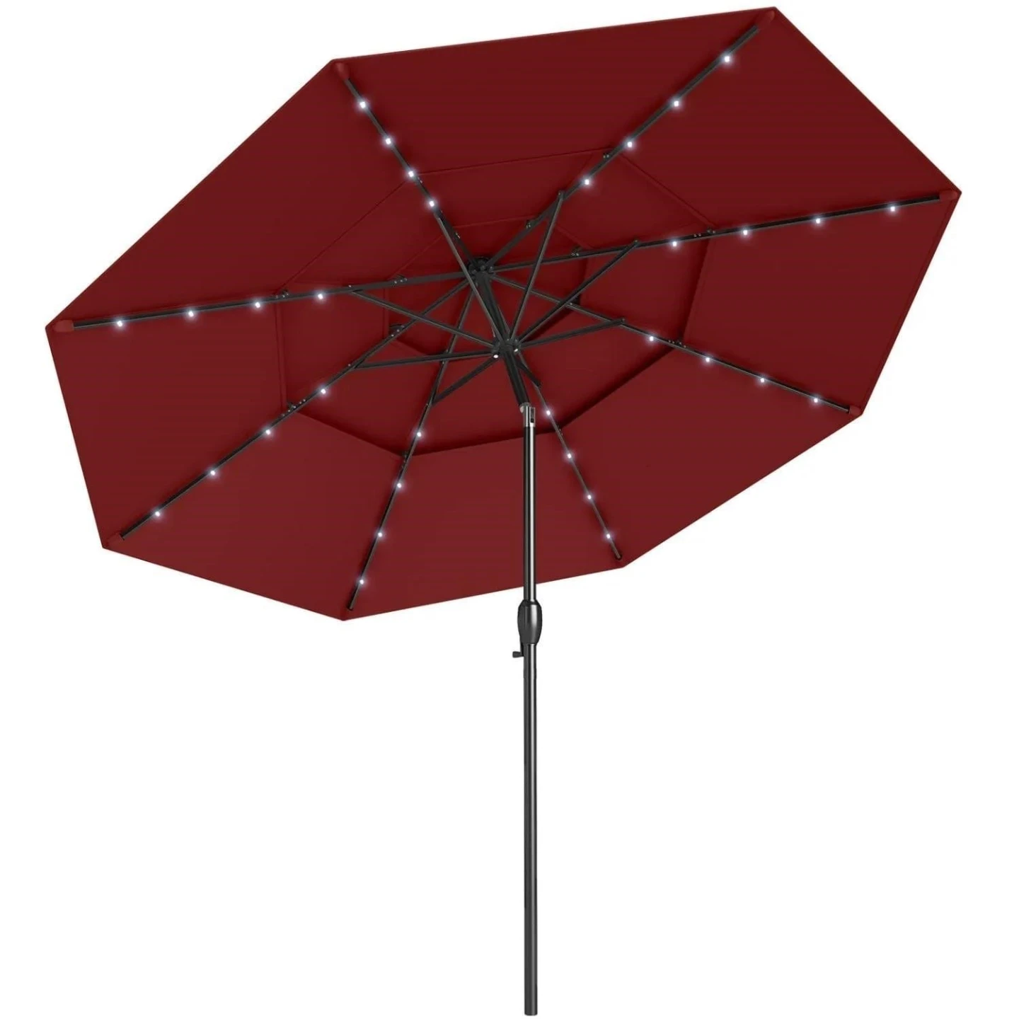 New>>Red 10ft Patio Umbrella with Solar Lights - photo 2