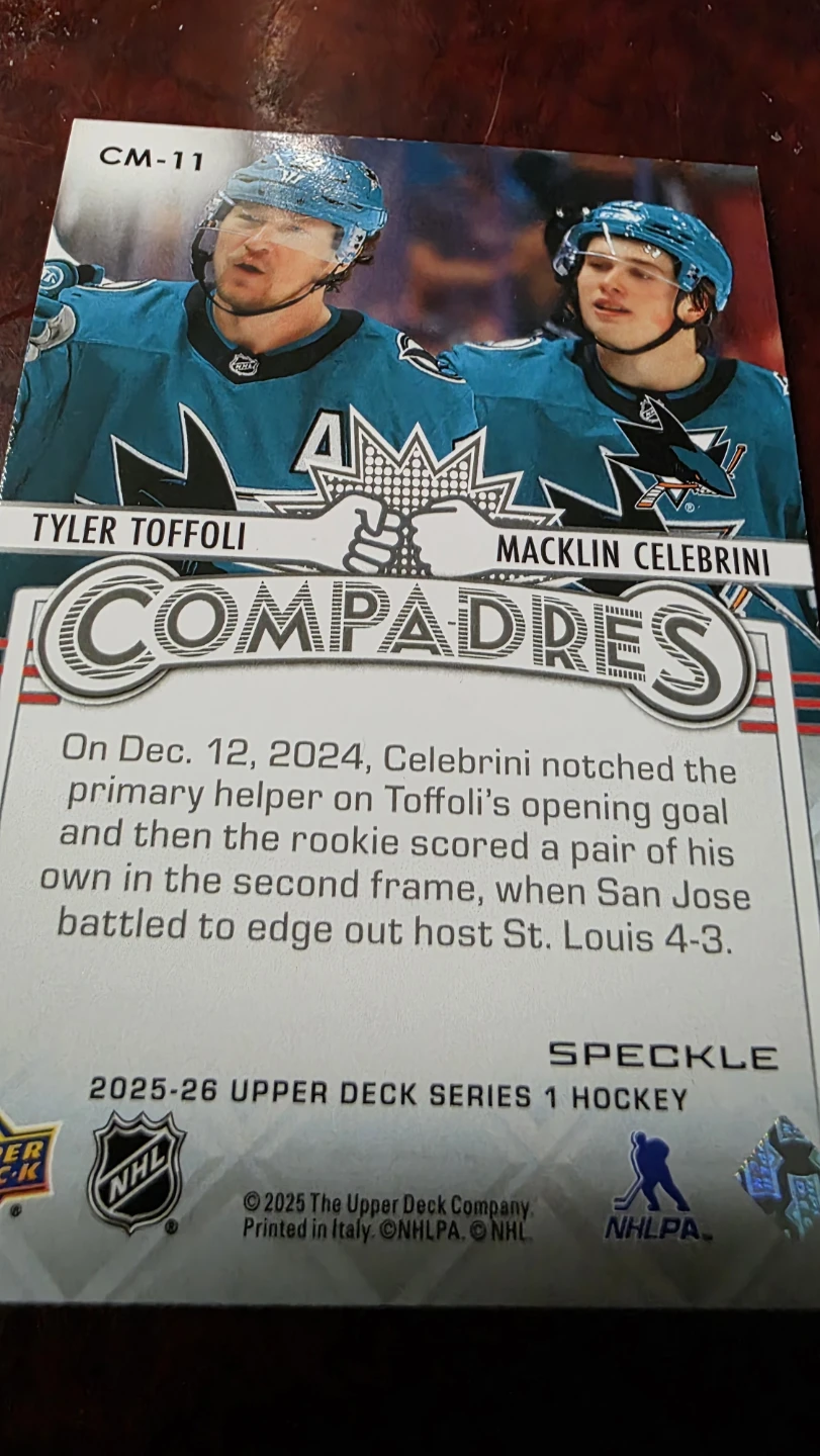 2025 Upper Deck - Tyler Toffoli & Macklin Celebrini - photo 2