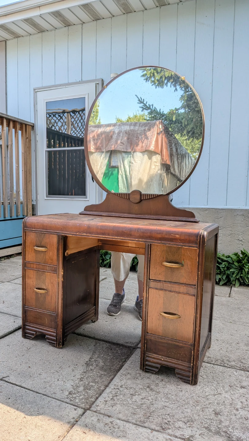 Vintage Vanity Desk with Round Mirror - photo 5
