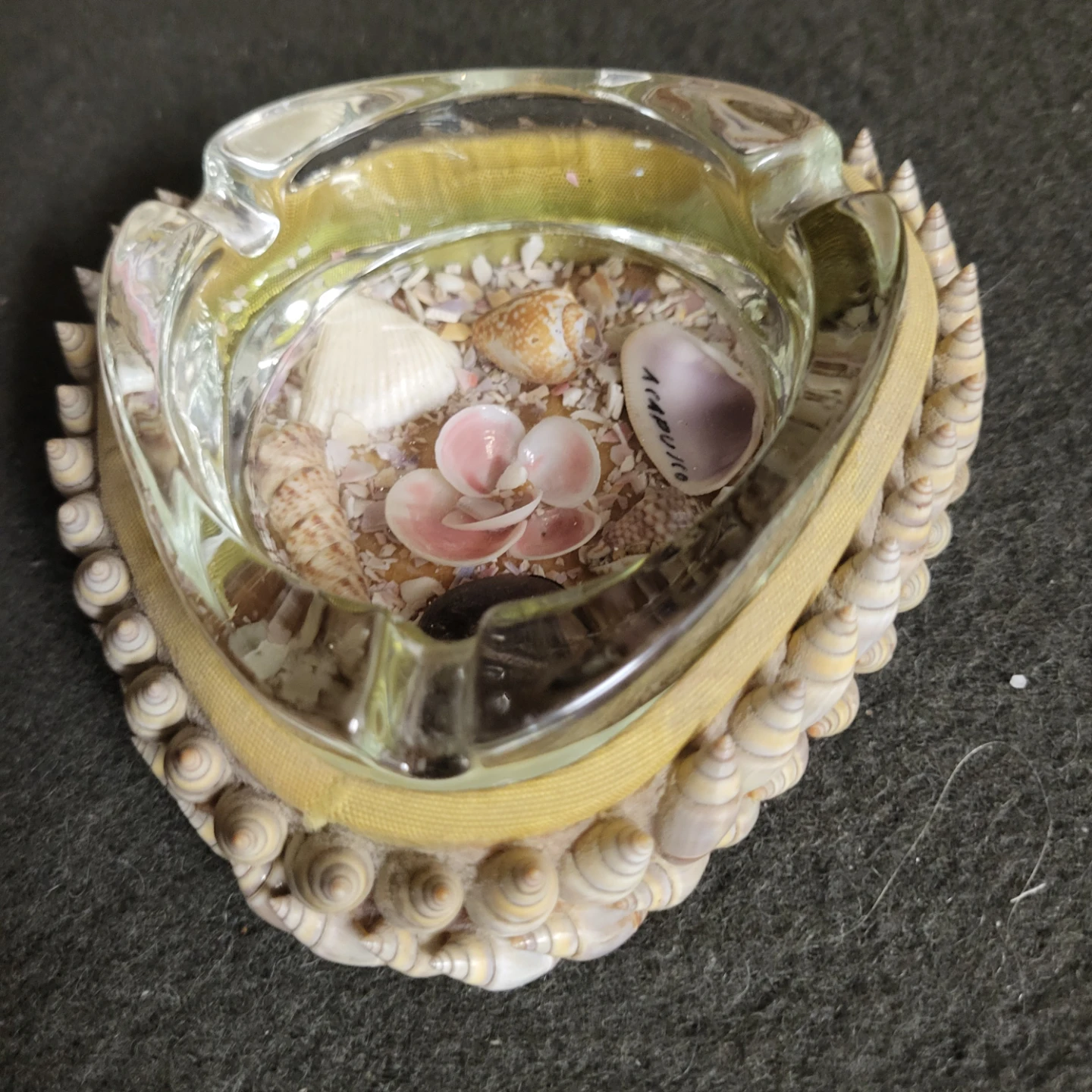 Vintage Glass Ashtray with Seashell Embellishments